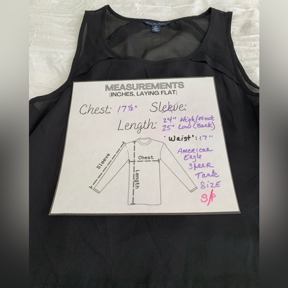 AMERICAN EAGLE Women’s Black Tank Top Sheer Flowy Chiffon Raw Hem Pleated SZ. SP - Picture 12 of 14